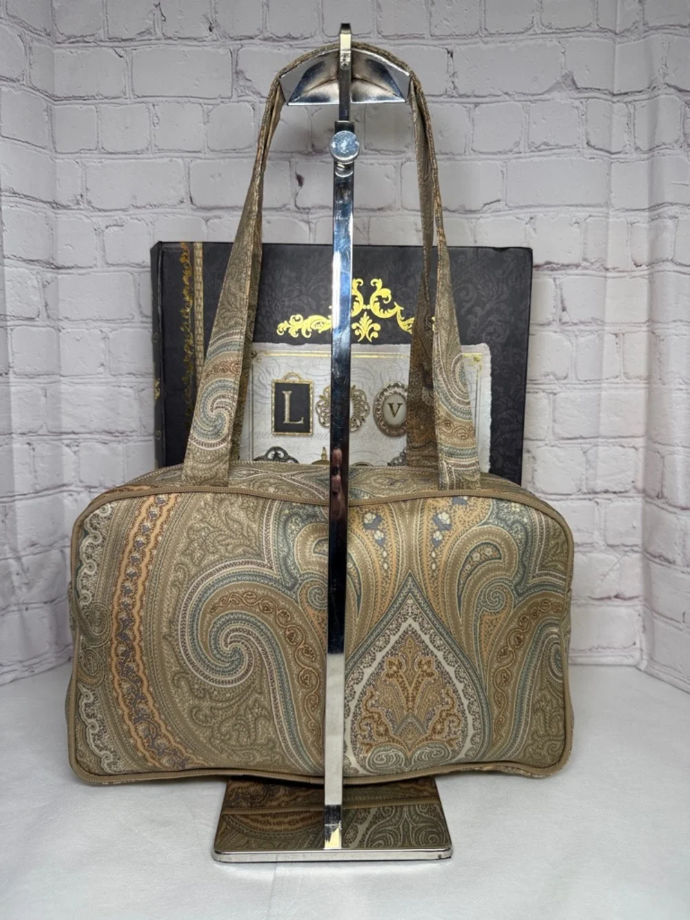 Etro Profumi Paisley Canvas Large Shoulder Bag 11.75x6.5x3.25in NWOT - Picture 12 of 14